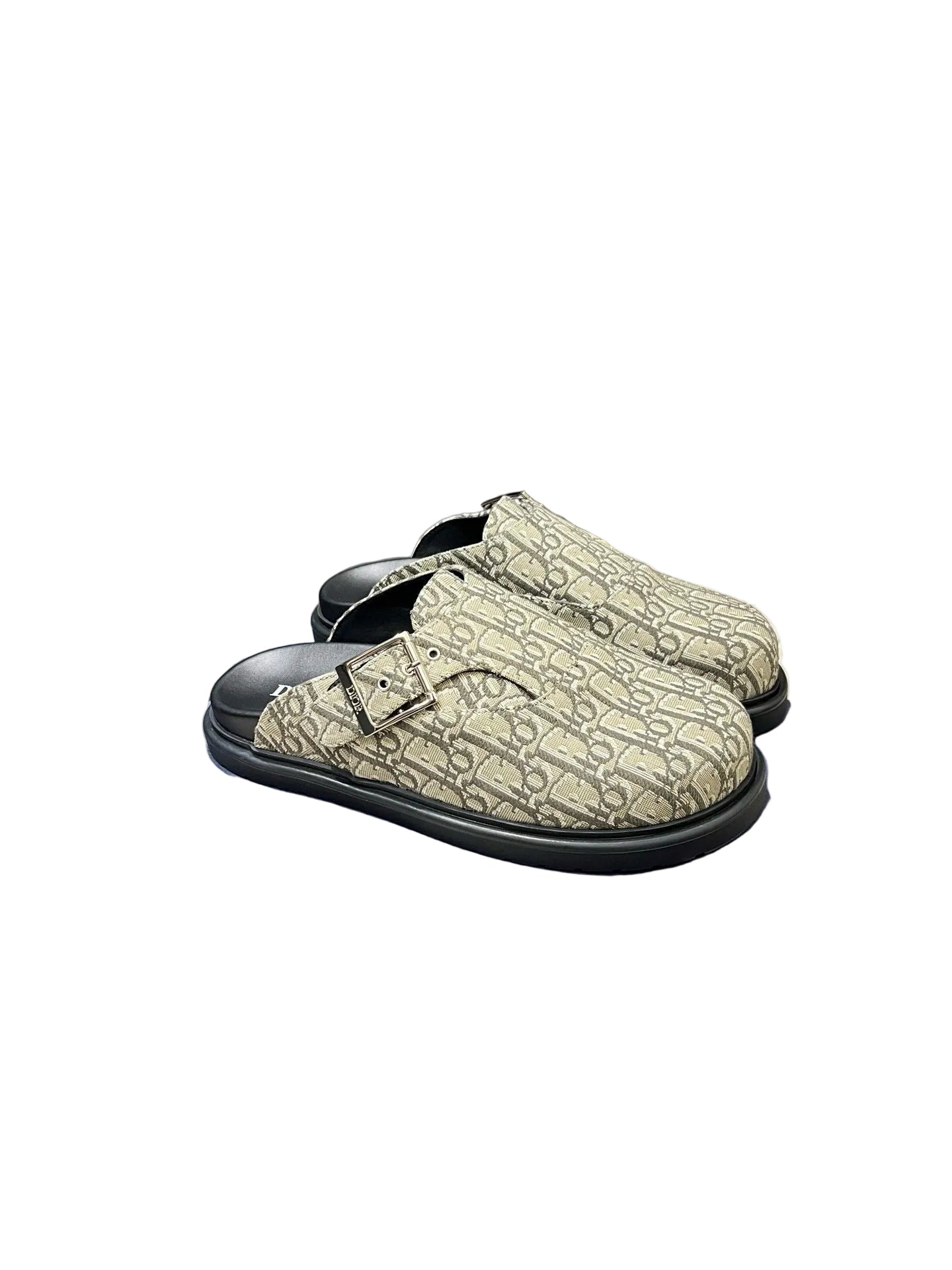 Oblique-Pattern Shearling Slip-On Mules tan